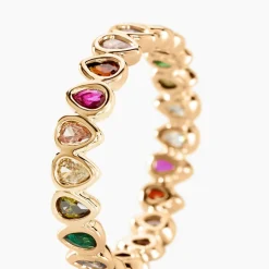 Bague Plaqué Or Jaune Ethem Anneau Pierres Multicolores