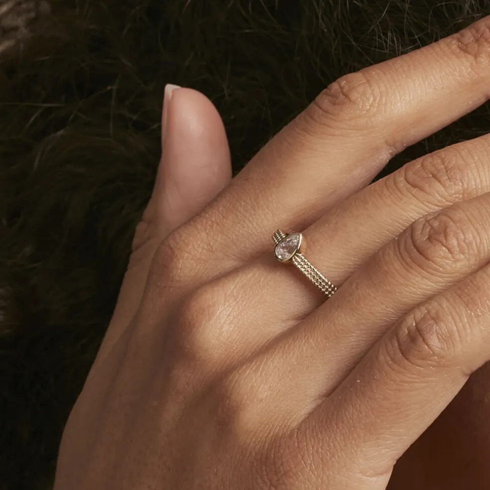 Bague Plaqué Or Lame Oxyde De Zirconium