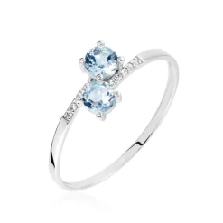 Bague Pollie Or Blanc Topaze Bleu Sky Oxyde De Zirconium
