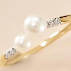 Bague Primo Or Jaune Perle De Culture Et Oxyde De Zirconium