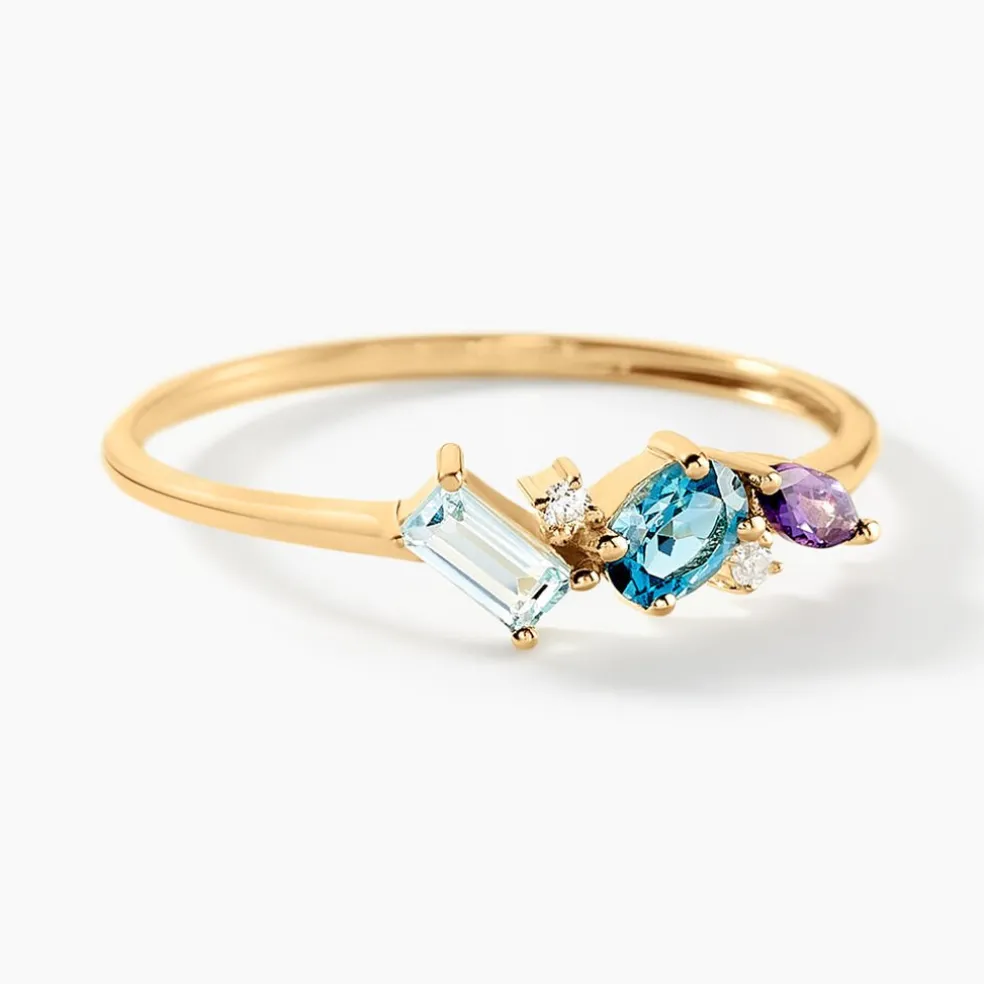 Bague Printemps Précieux Or Jaune Topaze Améthyste