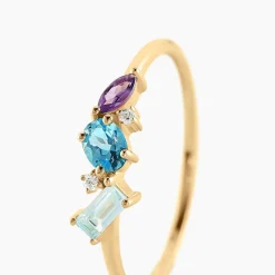 Bague Printemps Précieux Or Jaune Topaze Améthyste