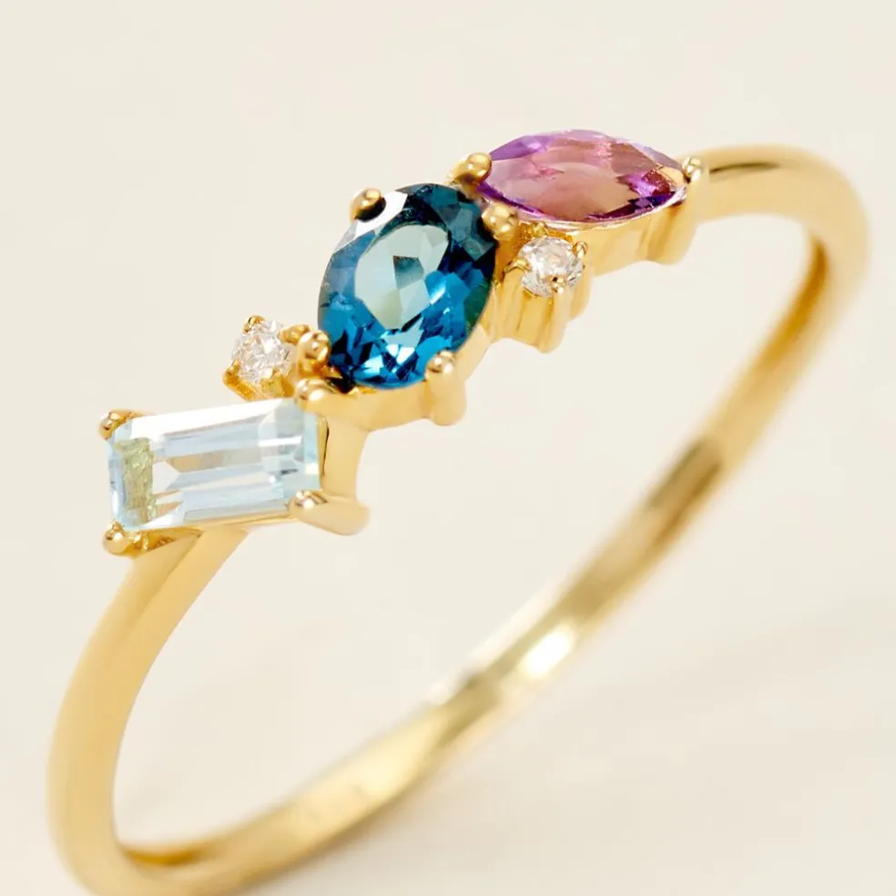 Bague Printemps Précieux Or Jaune Topaze Améthyste