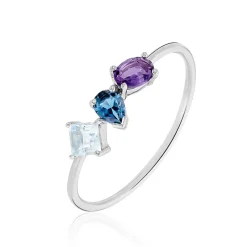 Bague Raika Or Blanc Amethyste Et Topaze