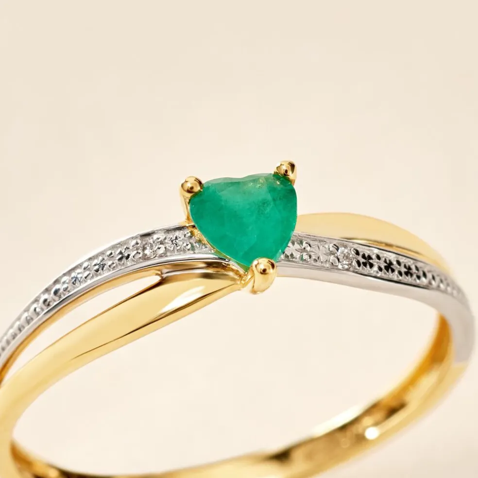 Bague Skylar Or Bicolore Emeraude Diamant