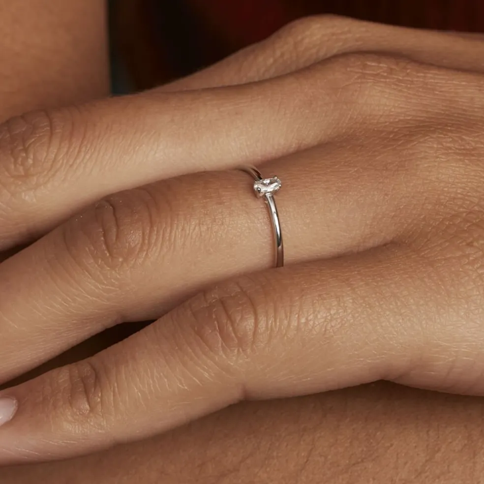 Bague Solitaire Argent Blanc 1er Solitaire Oxyde De Zirconium