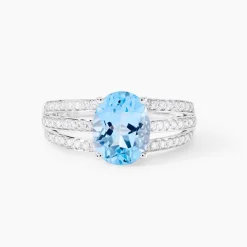 Bague Solitaire Carmelice Or Blanc Topaze Et Oxyde De Zirconium