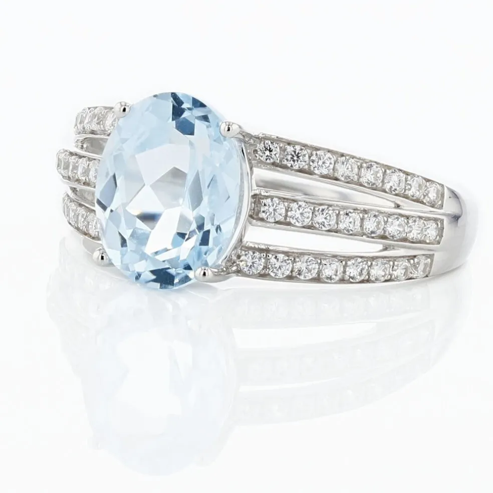 Bague Solitaire Carmelice Or Blanc Topaze Et Oxyde De Zirconium