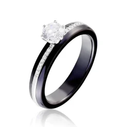 Bague Solitaire Ceramik Design Argent  Oxyde De Zirconium Et Céramique