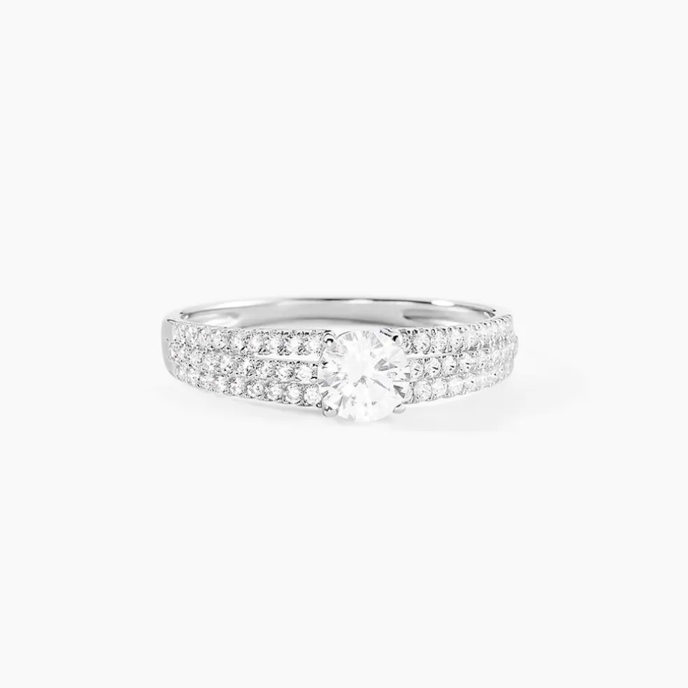 Bague Solitaire Ceridwen 3 Rangs Or Blanc Oxyde De Zirconium