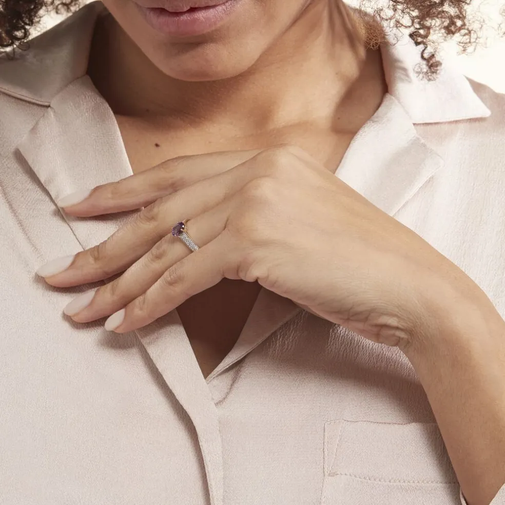 Bague Solitaire Crista Or Jauneamethyste Et Oxyde