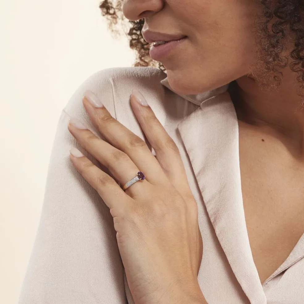 Bague Solitaire Crista Or Jauneamethyste Et Oxyde