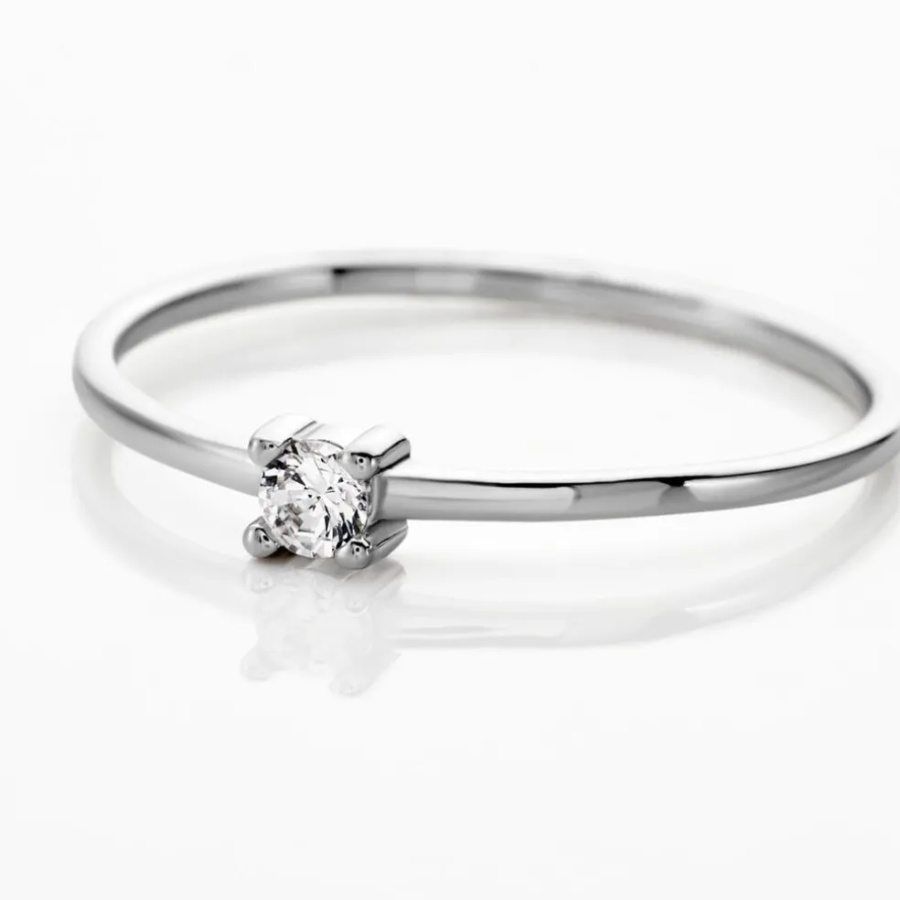 Bague Solitaire 1er Solitaire Argent Blanc Oxyde De Zirconium