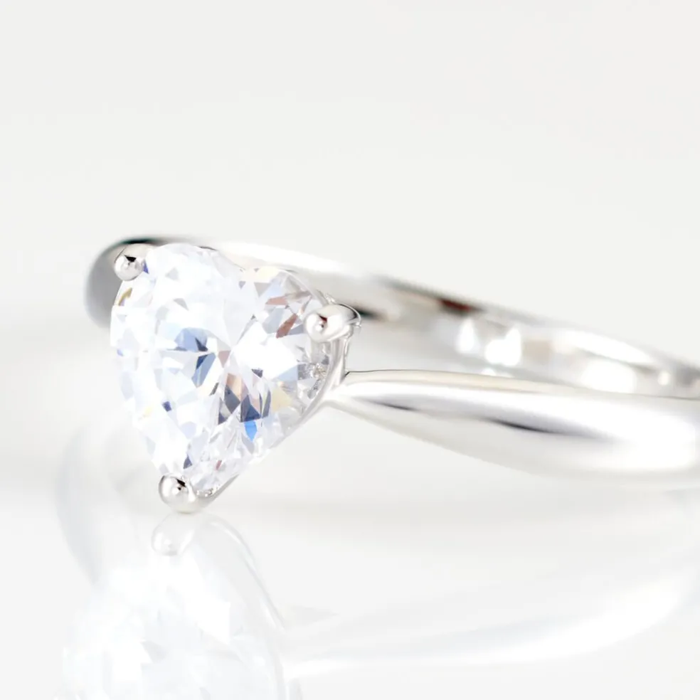 Bague Solitaire Geranium Argent Blanc Oxyde De Zirconium