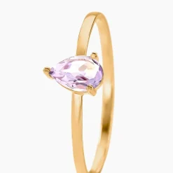 Bague Solitaire Goutte Or Jaune Améthyste