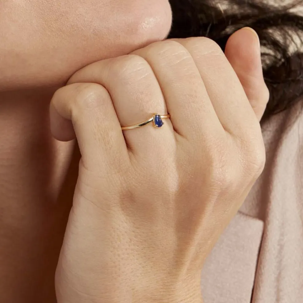 Bague Solitaire Goutte Or Jaune Saphir