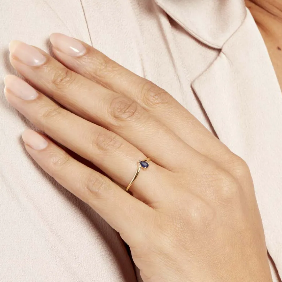 Bague Solitaire Goutte Or Jaune Saphir
