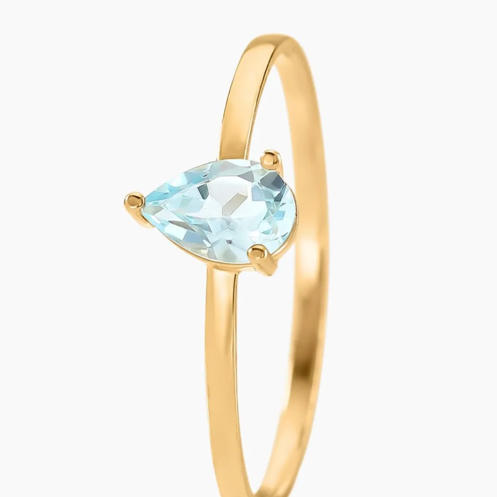 Bague Solitaire Goutte Or Jaune Topaze