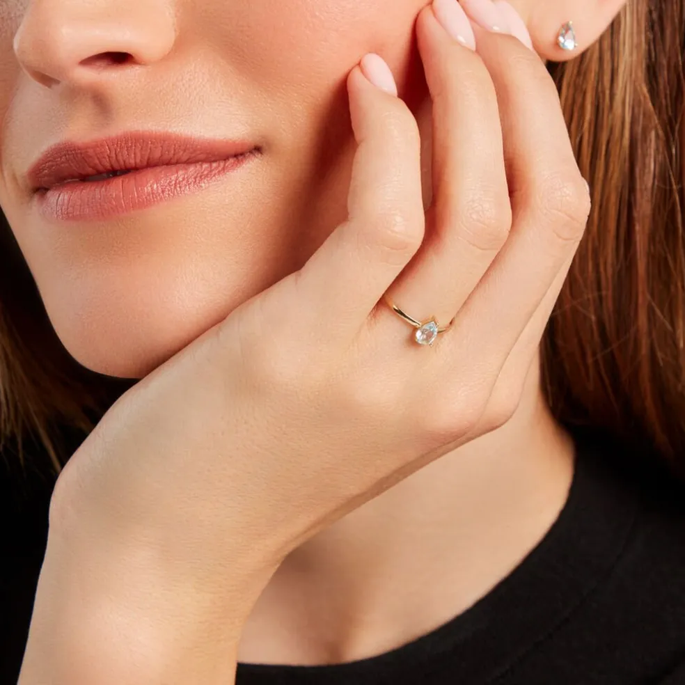 Bague Solitaire Goutte Or Jaune Topaze