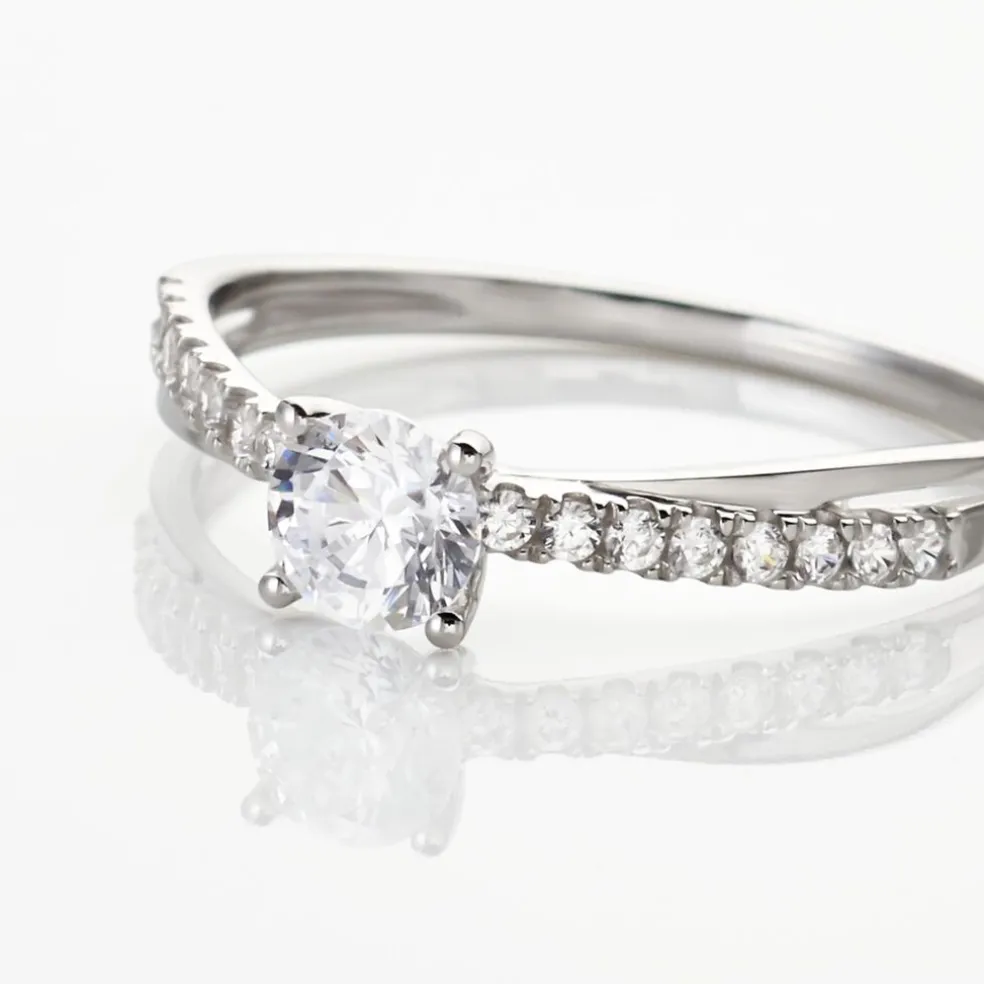 Bague Solitaire Kanel Or Blanc Oxyde De Zirconium