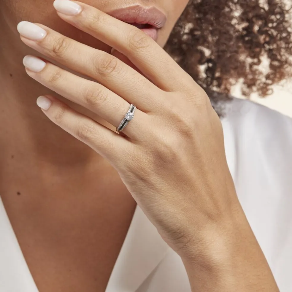 Bague Solitaire Katrina Or Blanc Oxyde De Zirconium
