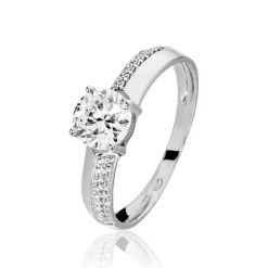 Bague Solitaire Messine Or Blanc Oxyde De Zirconium