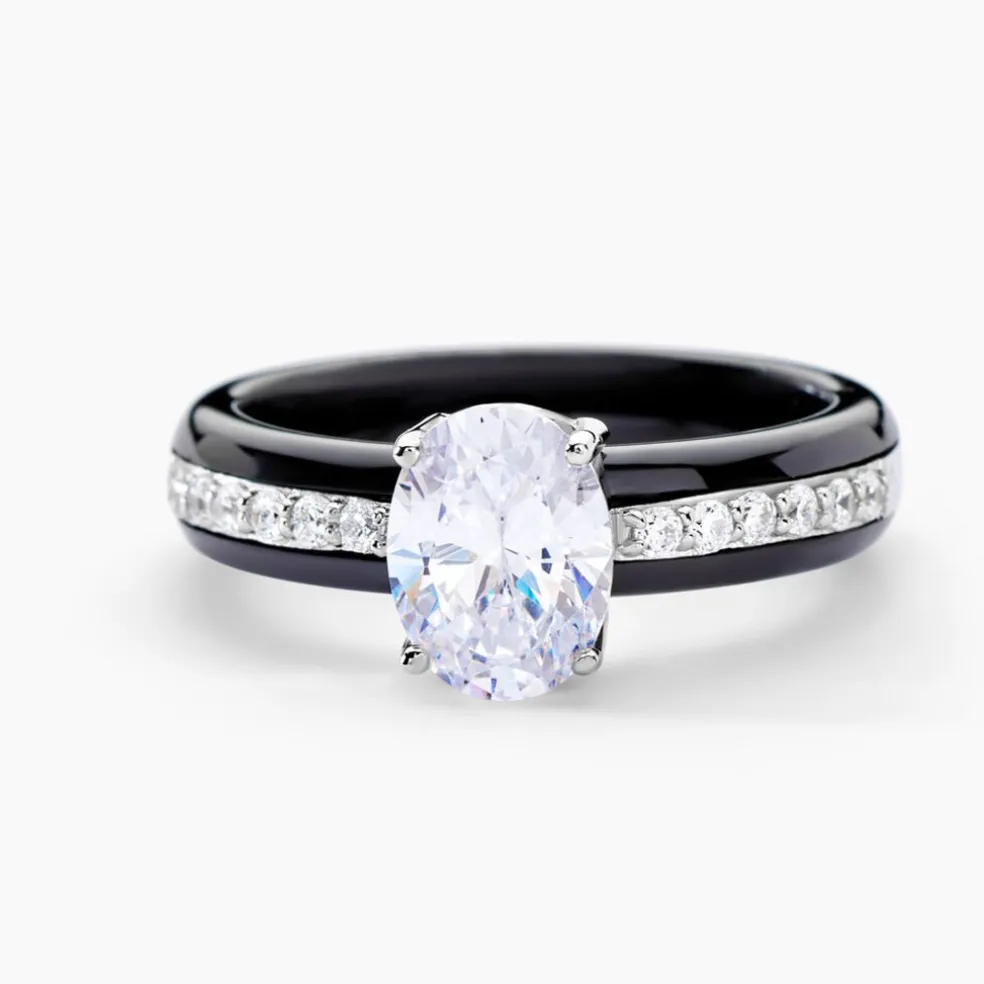 Bague Solitaire Neville Argent Blanc Céramique Et Oxyde De Zirconium