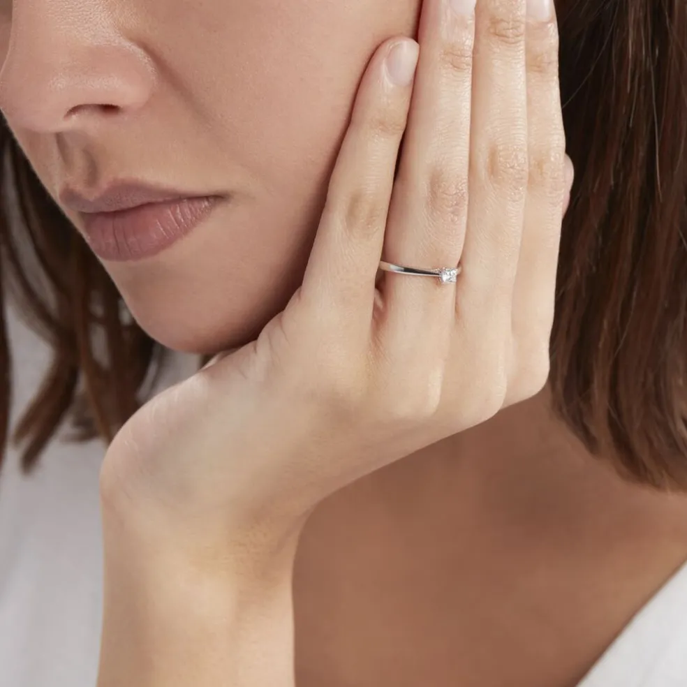 Bague Solitaire Or Blanc Fiona Diamant Synthétique
