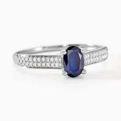 Bague Solitaire Or Blanc Crista Saphir Diamants