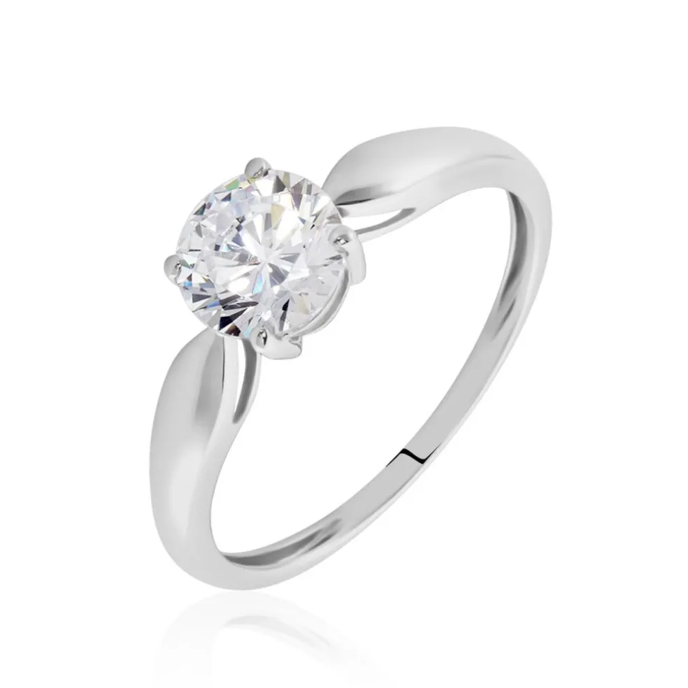 Bague Solitaire Or Blanc Caharus Oxyde De Zirconium
