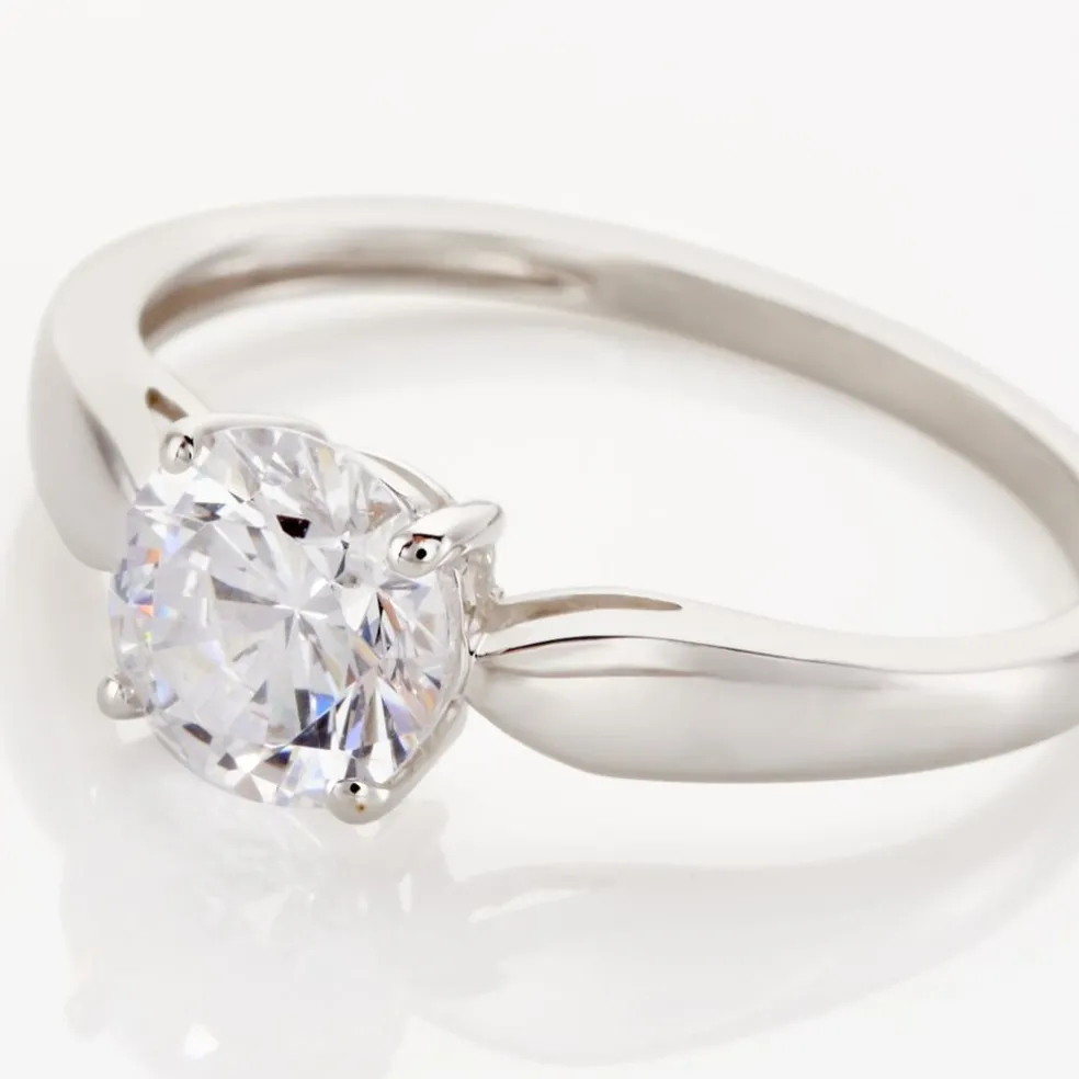 Bague Solitaire Or Blanc Caharus Oxyde De Zirconium