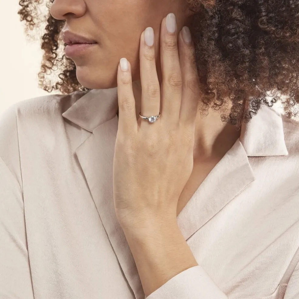 Bague Solitaire Or Blanc Caharus Oxyde De Zirconium