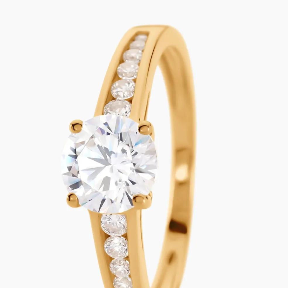 Bague Solitaire Or Jaune Oxyde De Zirconium