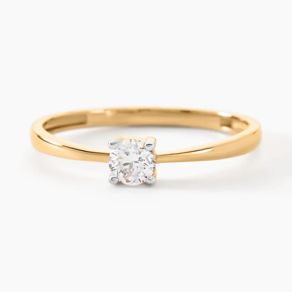 Bague Solitaire Or Jaune Eclat D'etoile Oxyde De Zirconium