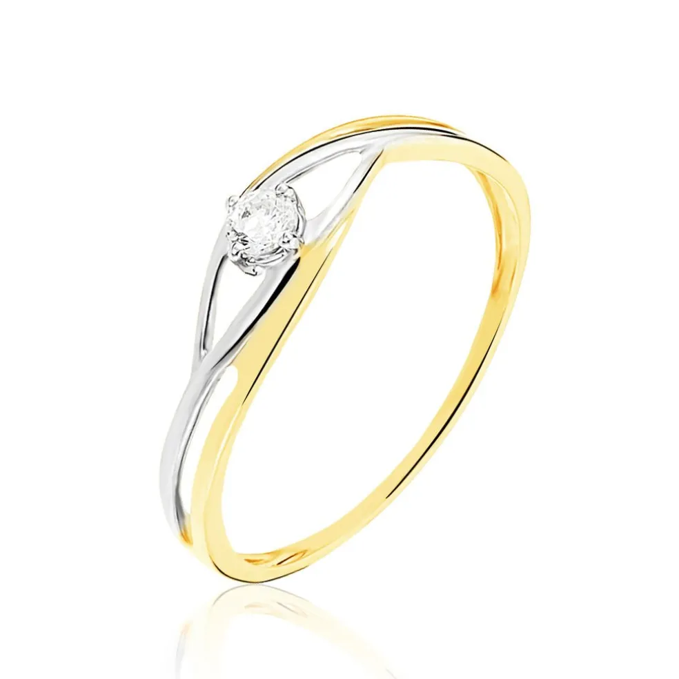 Bague Solitaire Peline Or Bicolore Oxyde De Zirconium