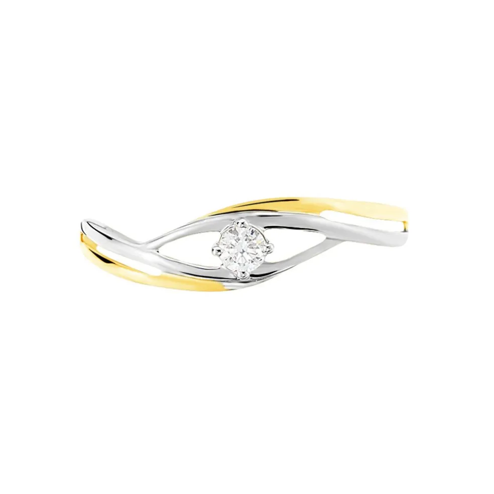 Bague Solitaire Peline Or Bicolore Oxyde De Zirconium