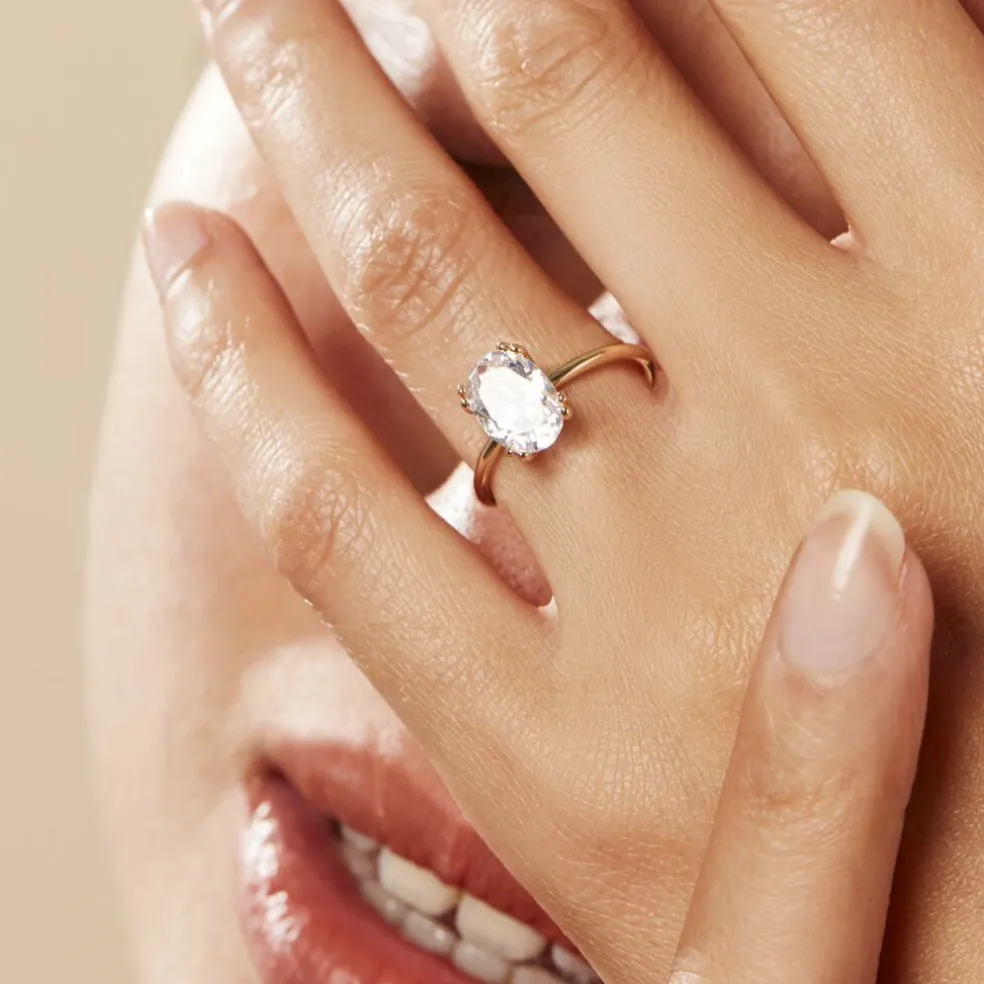 Bague Solitaire Plaqué Or Liber Oxyde De Zirconium