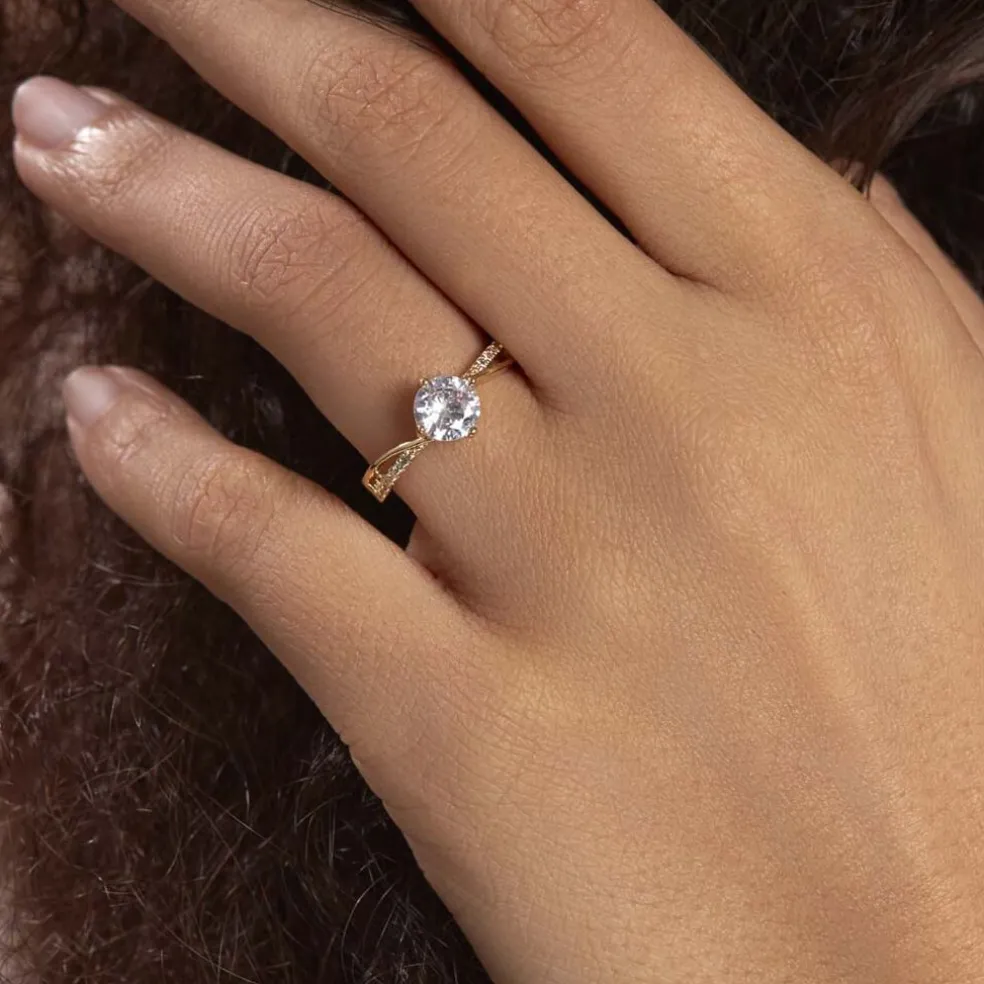 Bague Solitaire Sarah-lee Plaqué Or Jaune Oxyde De Zirconium