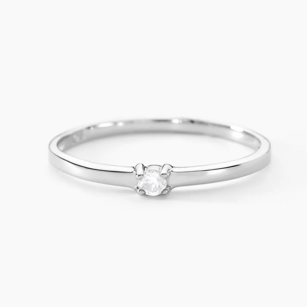 Bague Solitaire Superposition Or Blanc Diamant