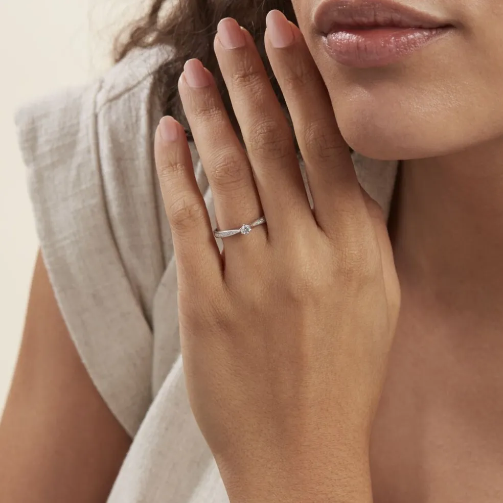 Bague Solitaire Symphonie Or Blanc Diamant