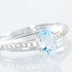 Bague Solitaire Tahyss Or Blanc Topaze Et Oxyde De Zirconium