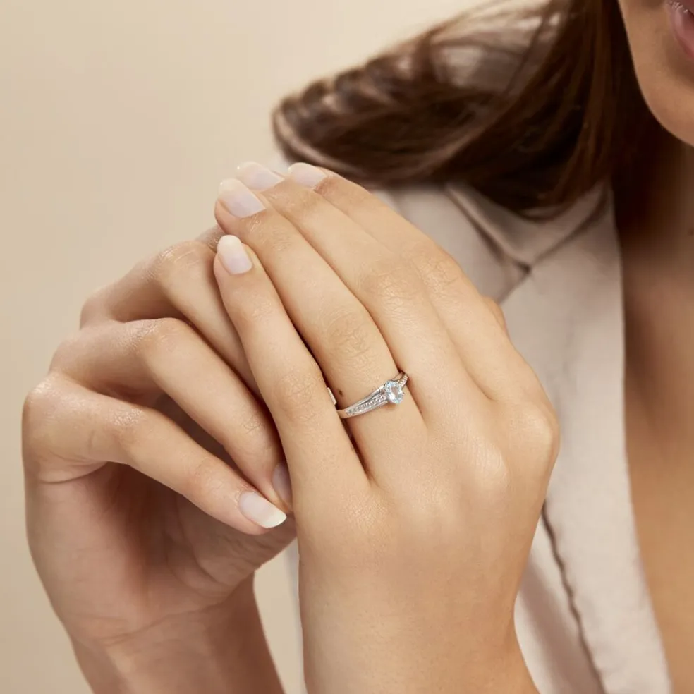 Bague Solitaire Tahyss Or Blanc Topaze Et Oxyde De Zirconium