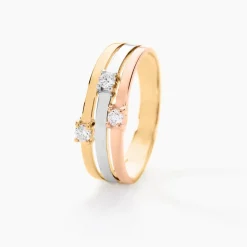Bague Superposition Or Tricolore Diamant