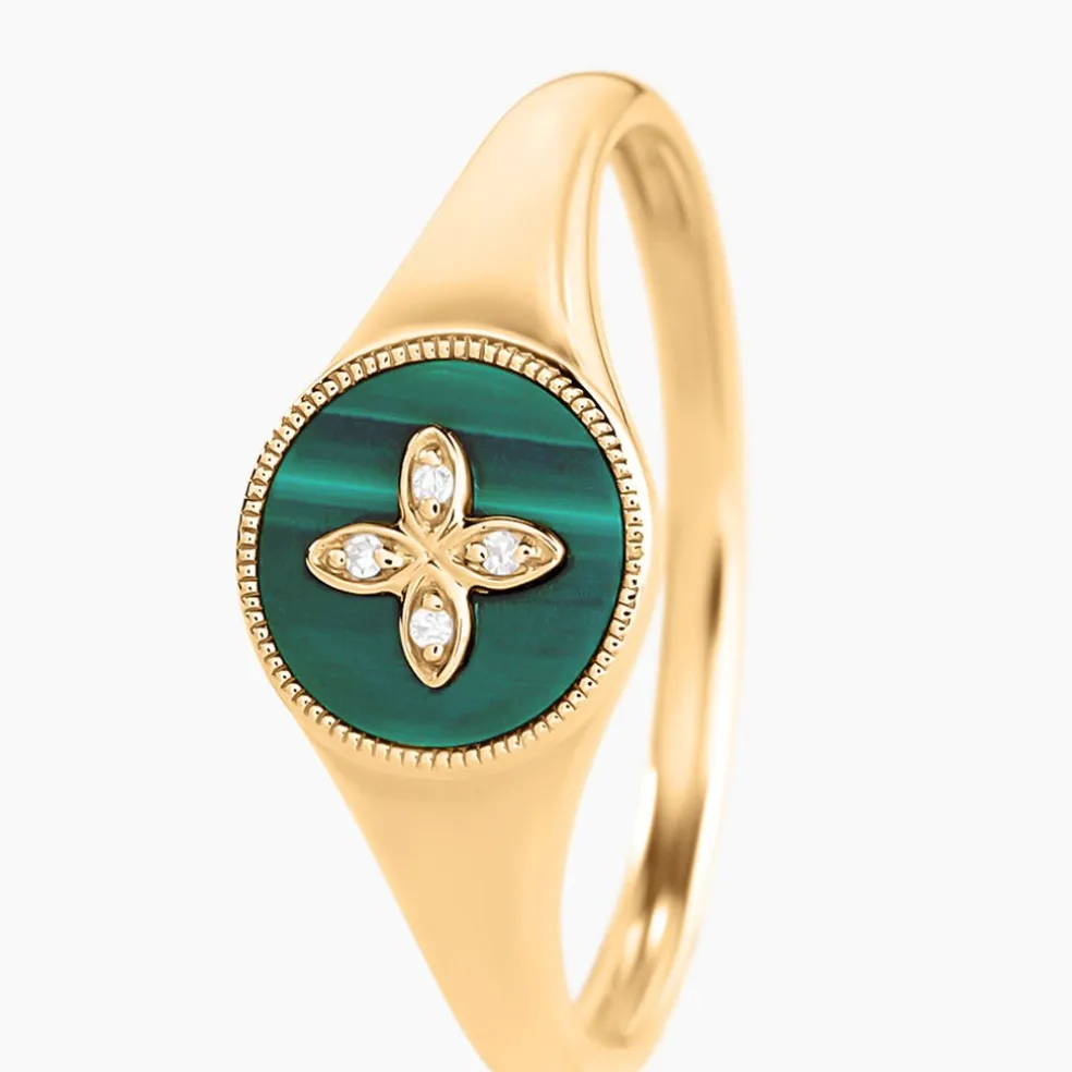 Bague Talisman Or Jaune Malachite Diamant