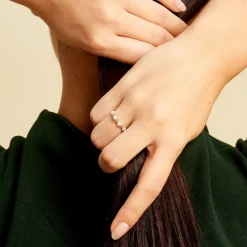 Bague Tiny Pearls Or Jaune Perle De Culture Oxyde De Zirconium