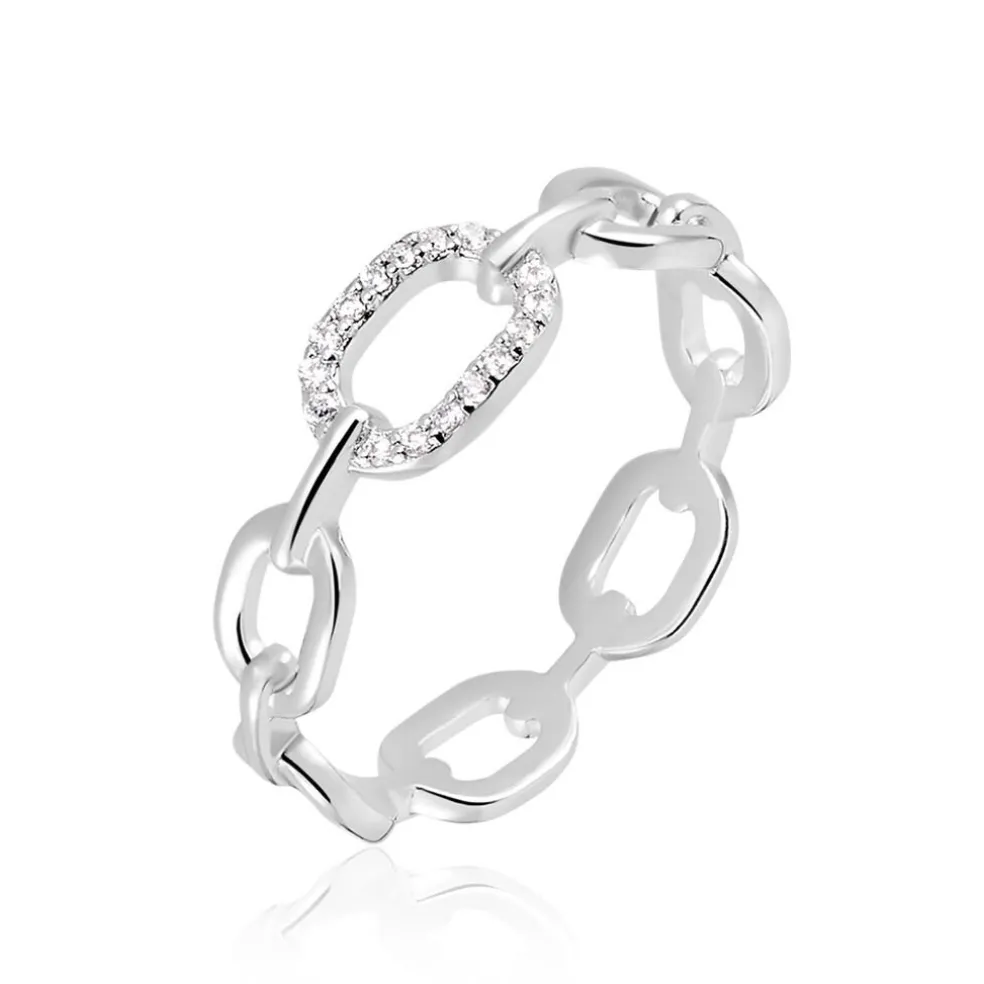 Bague Trait D'union Argent Blanc Oxyde De Zirconium