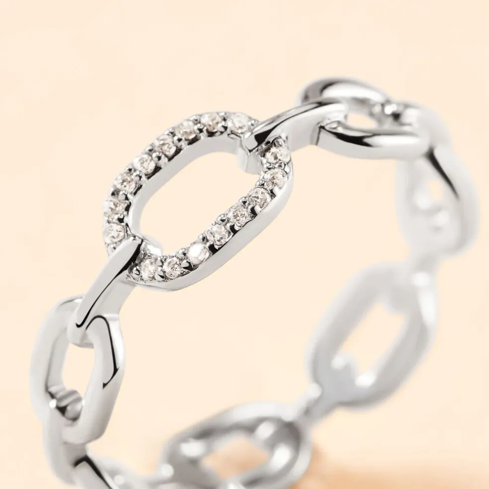 Bague Trait D'union Argent Blanc Oxyde De Zirconium