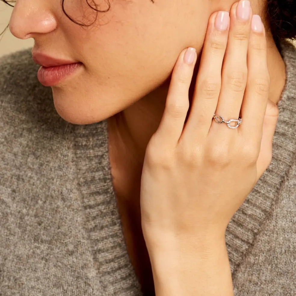Bague Trait D'union Argent Blanc Oxyde De Zirconium