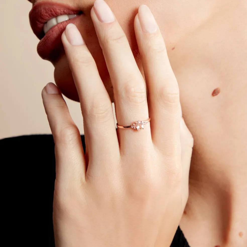 Bague Urbaine Or Rose Morganite Et Oxyde De Zirconium