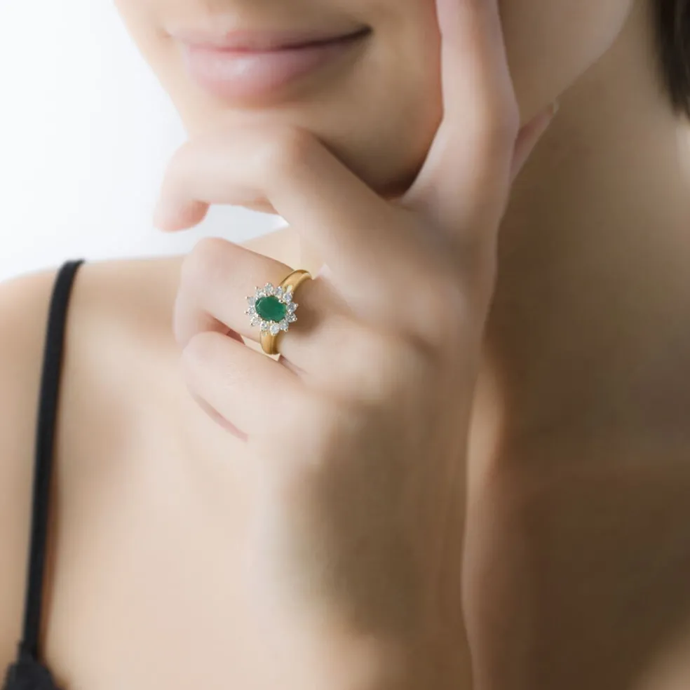 Bague Vladimir Or Jaune Emeraude Et Diamant